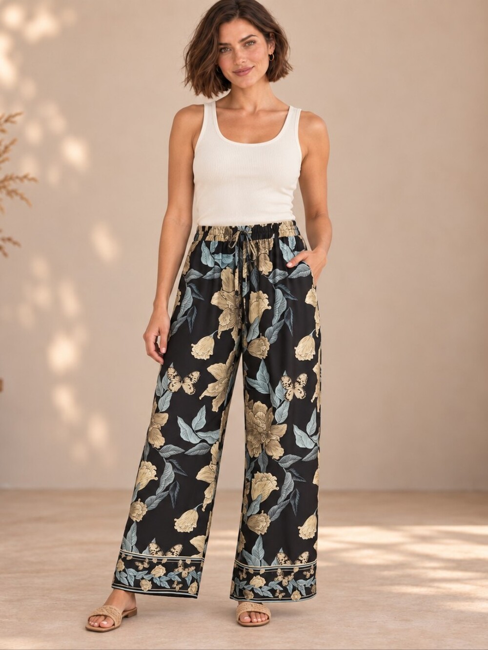532. Silky Floral Wide-Leg Floral Pants